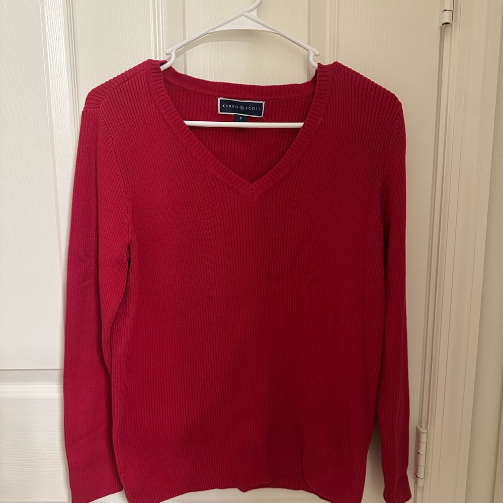 Karen Scott Women's Vibrant Red V-Neck Sweater